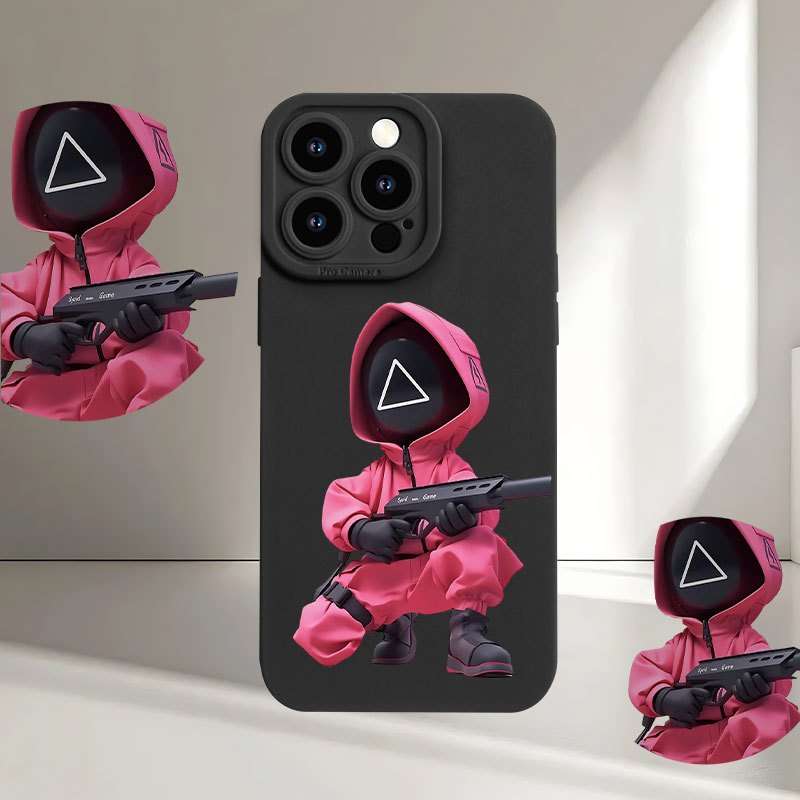 1Pc Black For iPhone 16 Plus Ink Game Triangle Pattern Phone Case