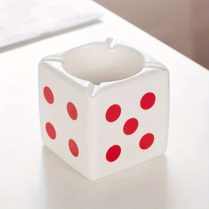 Classic Creative Ceramic Ashtray Dice Shape Storage Table Decoration Model Dot