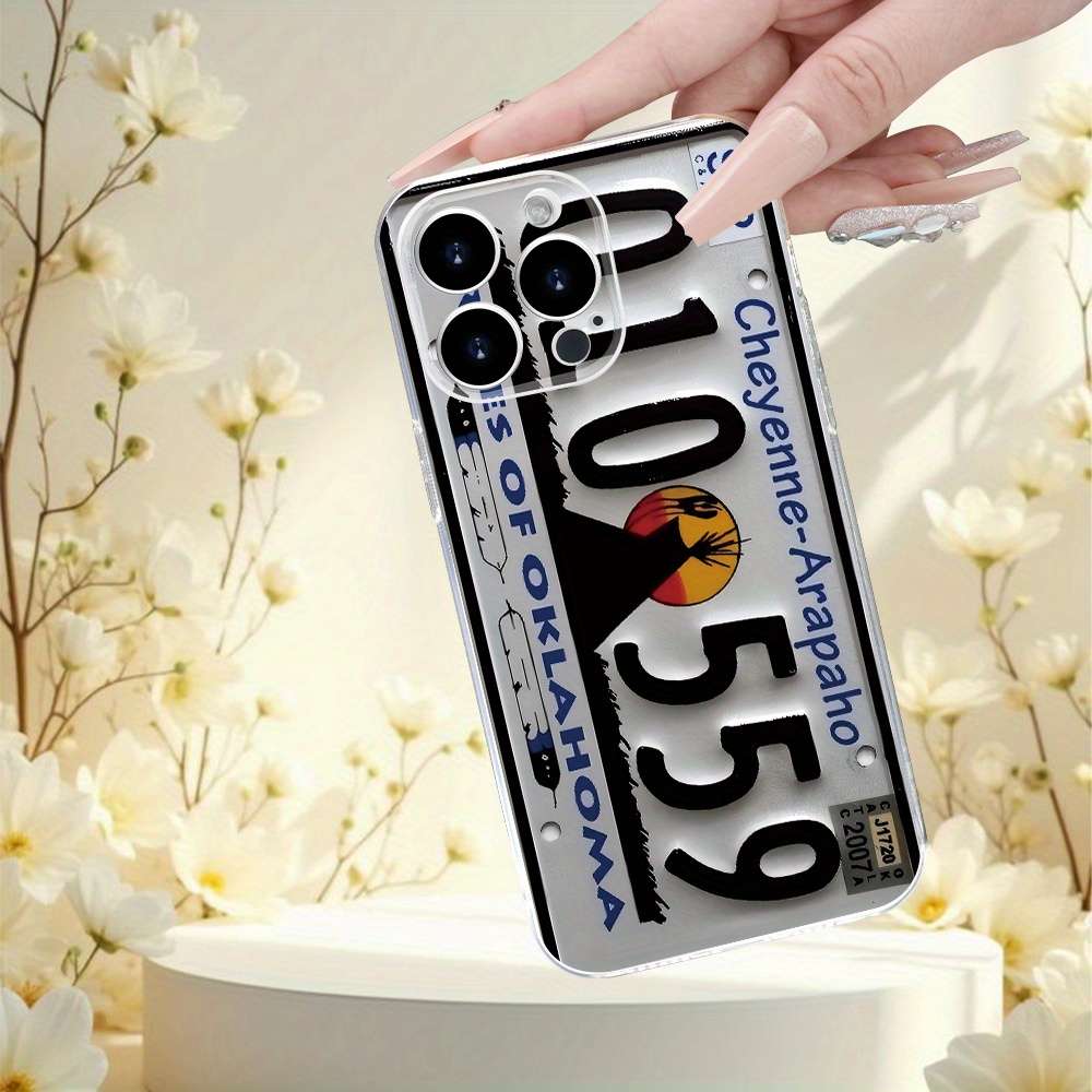 1Pc Transparent For iPhone 13 Pro Max Retro License Plate Phone Case