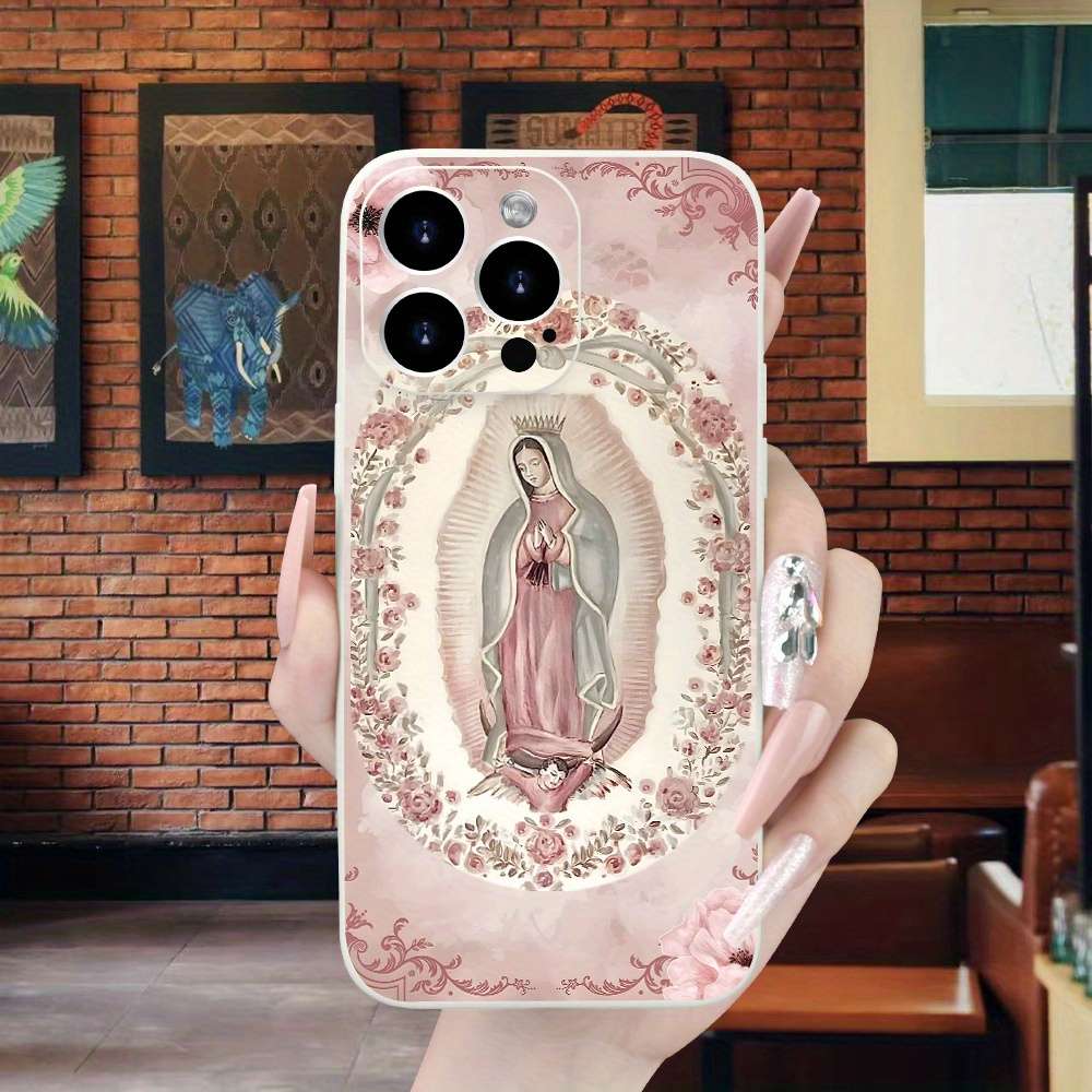 1Pc Beige For iPhone 15 Pro Retro Virgin Mary Phone Case