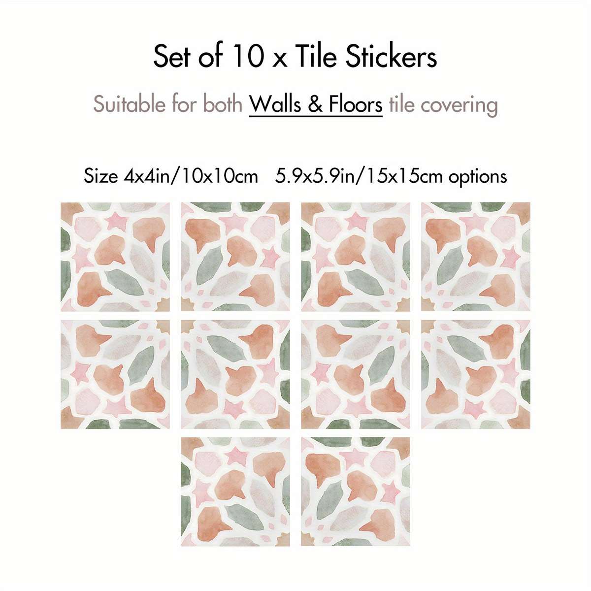 Floor Stickers Color Green Size 10Pcs 15.01X15.01Cm