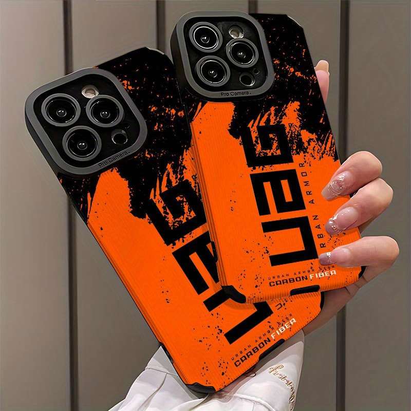 1Pc Mixed Color  For iPhone 15 Black Text Design Phone Case