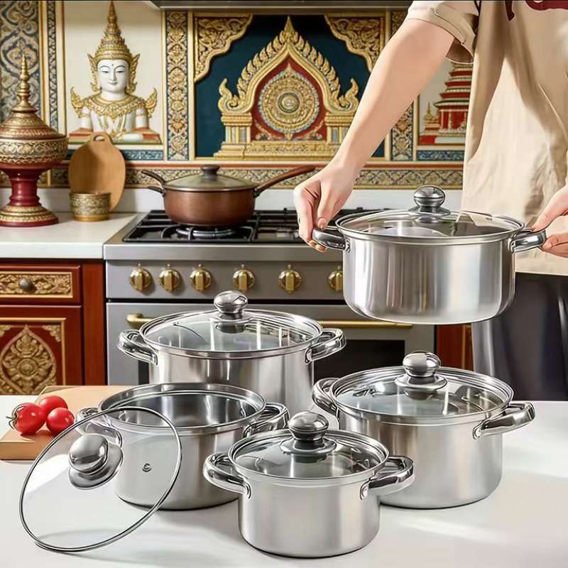 Heavy Duty Stainless Steel Cookware Set Home Cooking Camping Outdoor Use Multi