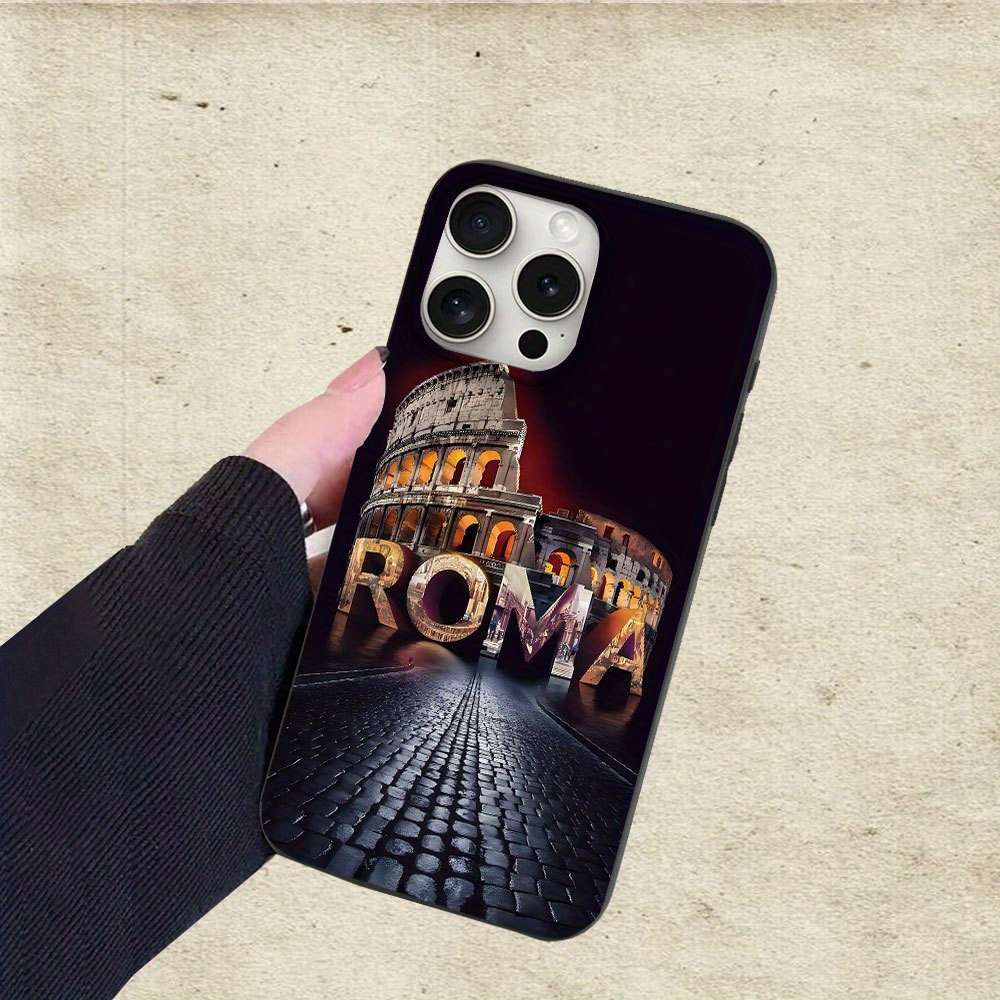 1Pc Black For iPhone 16 Plus Colosseum Design Phone Case