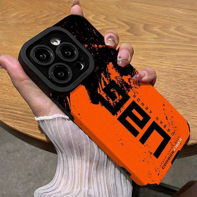 1Pc Mixed Color  For iPhone 15 Black Text Design Phone Case