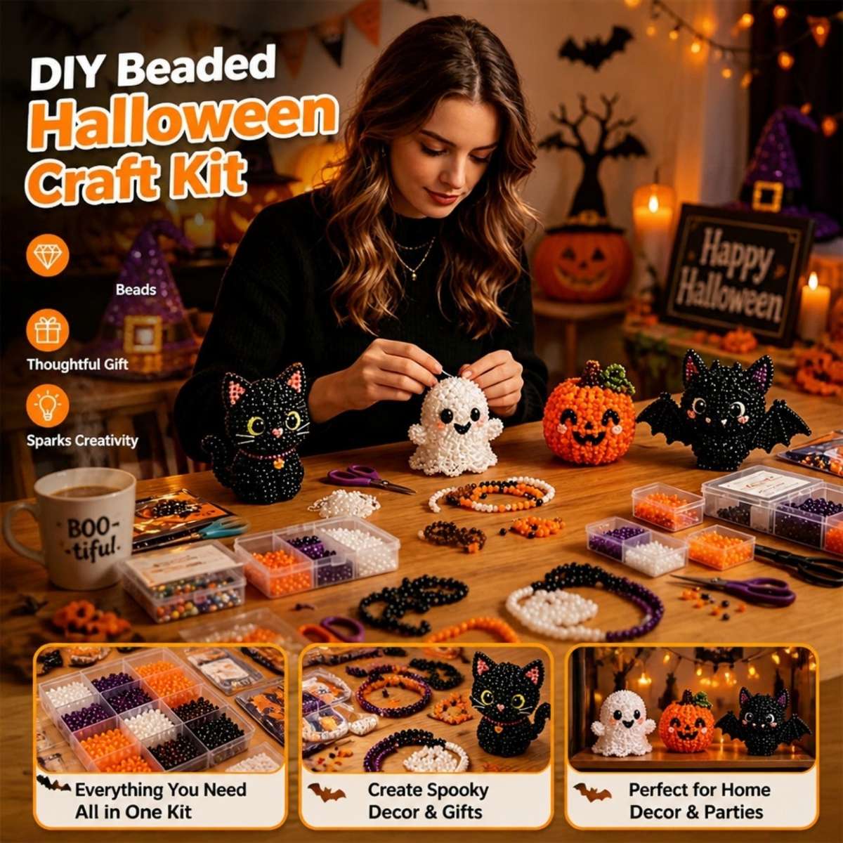 Perler Bead Set Halloween Cute Diy Beaded Set  4 Pieces
