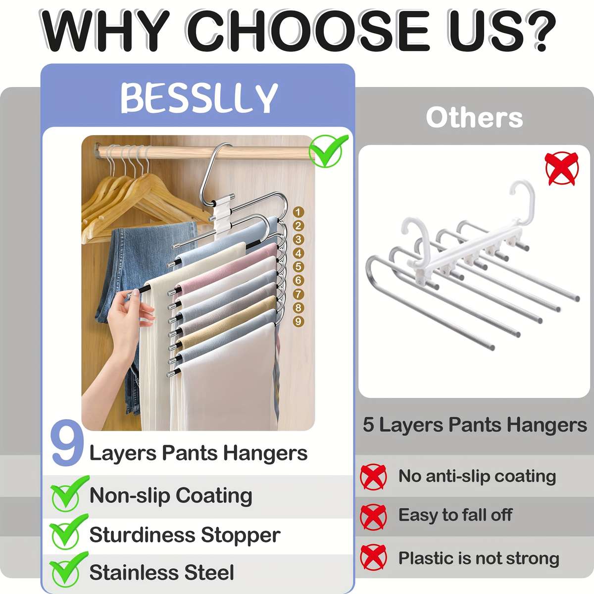 Clothes Rack Upgraded White9LayerAntislip Strip Design 6Pcs
