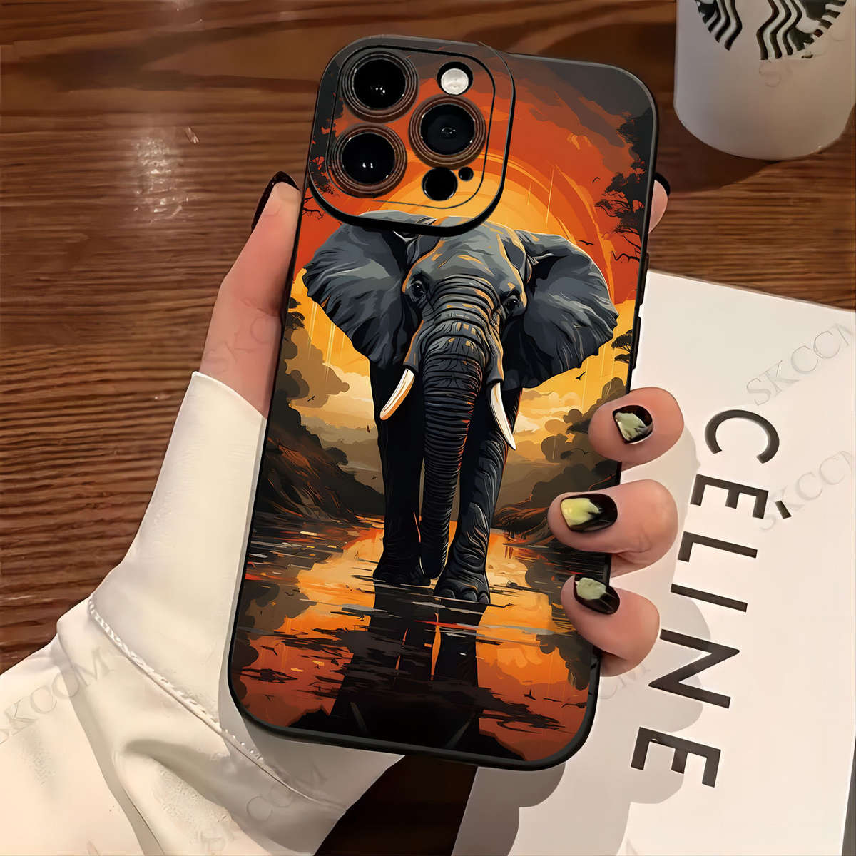 1Pc Black For iPhone 14 African Elephants Phone Case