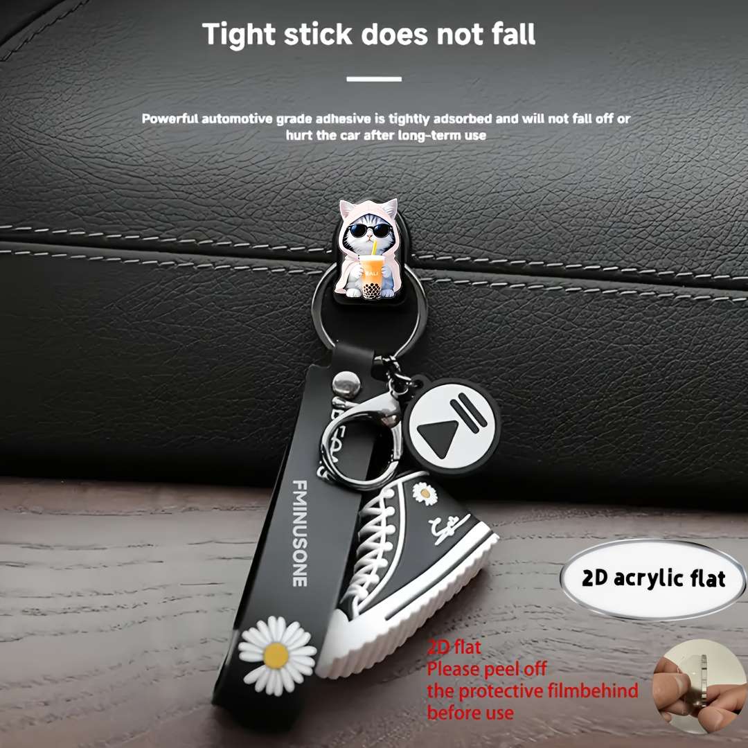 2D Flat Cute Cat Drinking Juice Pattern Adhesive Car Storage Quantity 2pcs