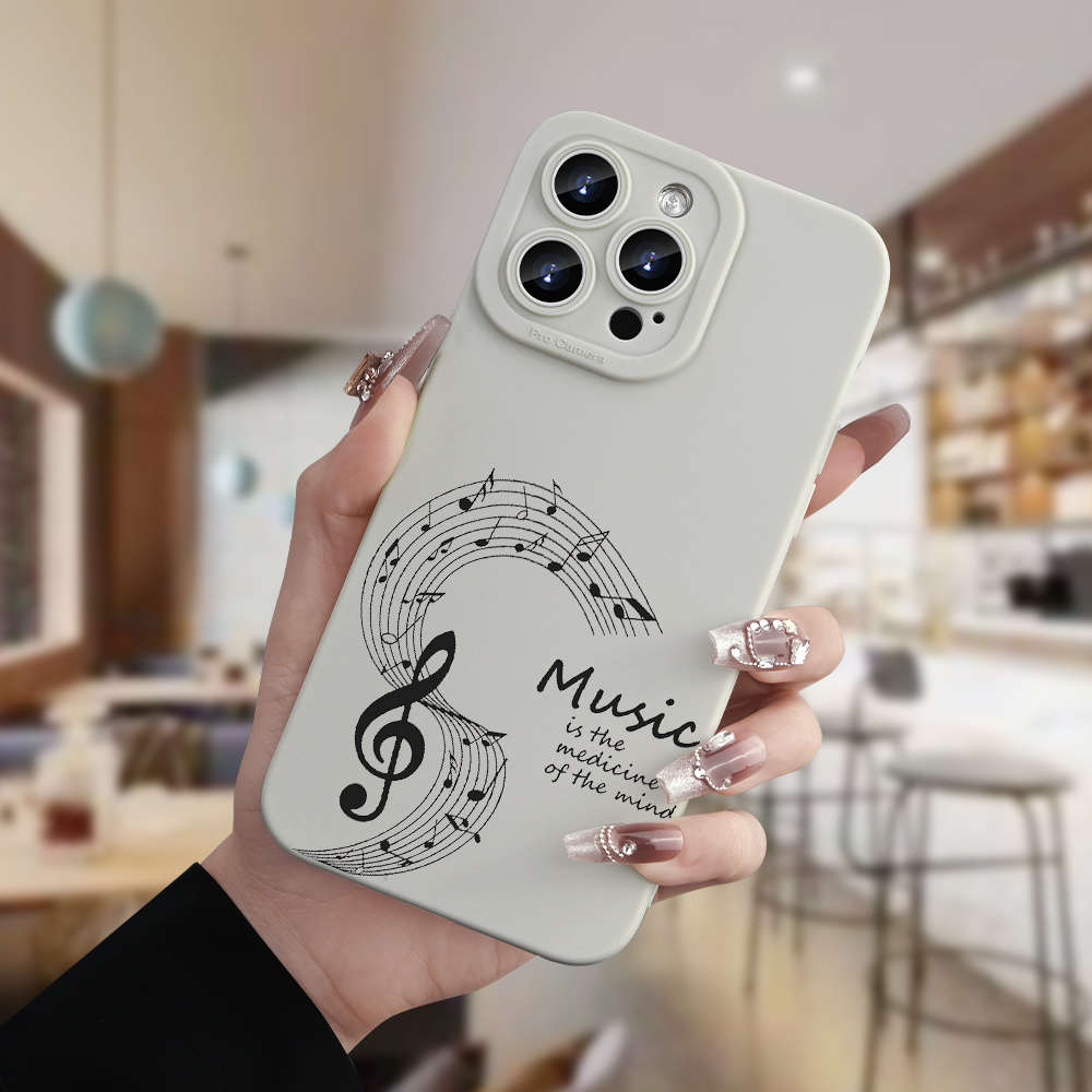 1Pc Ivory White For iPhone 15 Plus Five Line Music Phone Case