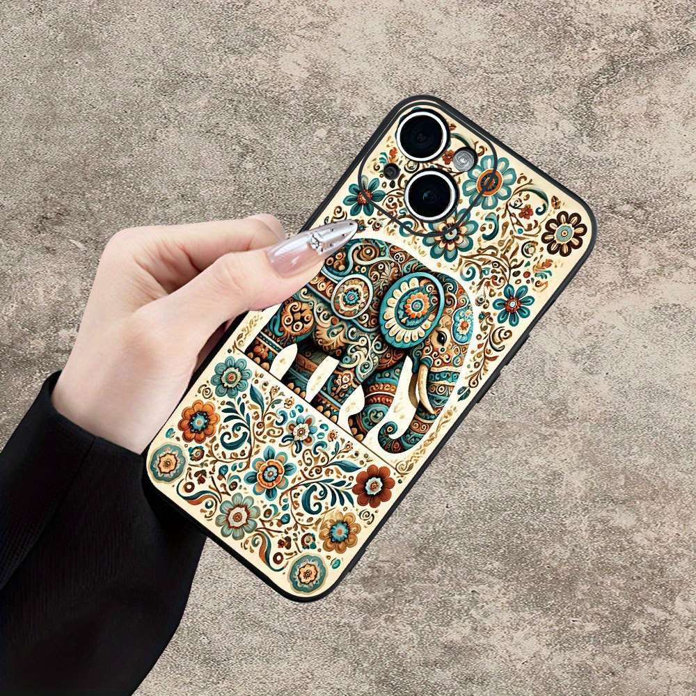 1Pc Mixed Color For iPhone 16 Plus Ethnic Elephant And Floral Phone Case