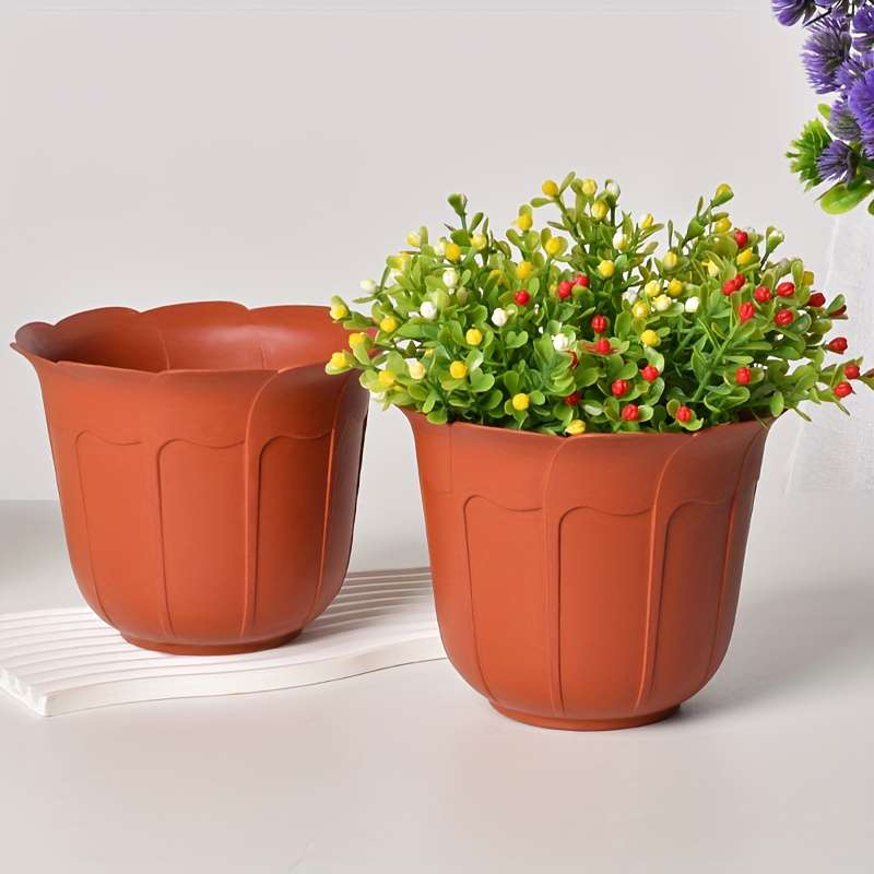 Flowerpot  1Pcmodel Brick-Red Fluted Flower Pot