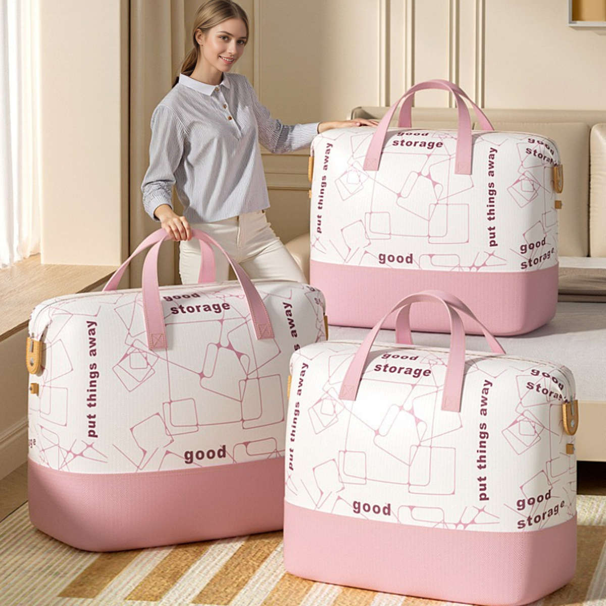 2Pcs Heavy Duty Moving Storage Totes Clothes Milk Coffee Size 52X 45X10Cm