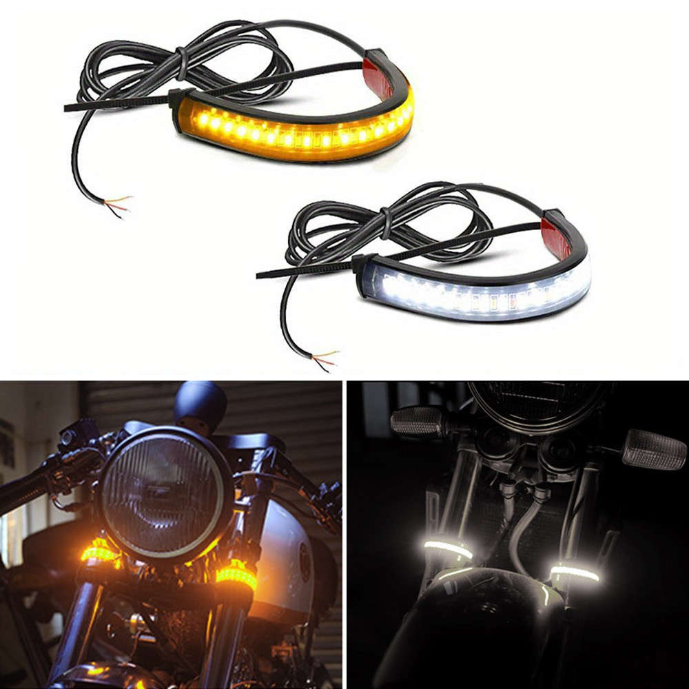 2pcs Flexible Switchback Dual-Color White & Amber Motorcycle LED Fork Turn Signal Bli