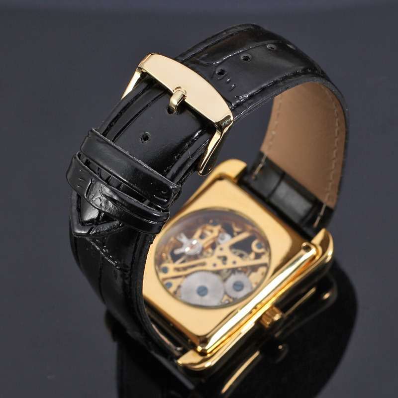 High Value Casual Skeleton Rectangle Watches Men Ultra Thin Mechanical