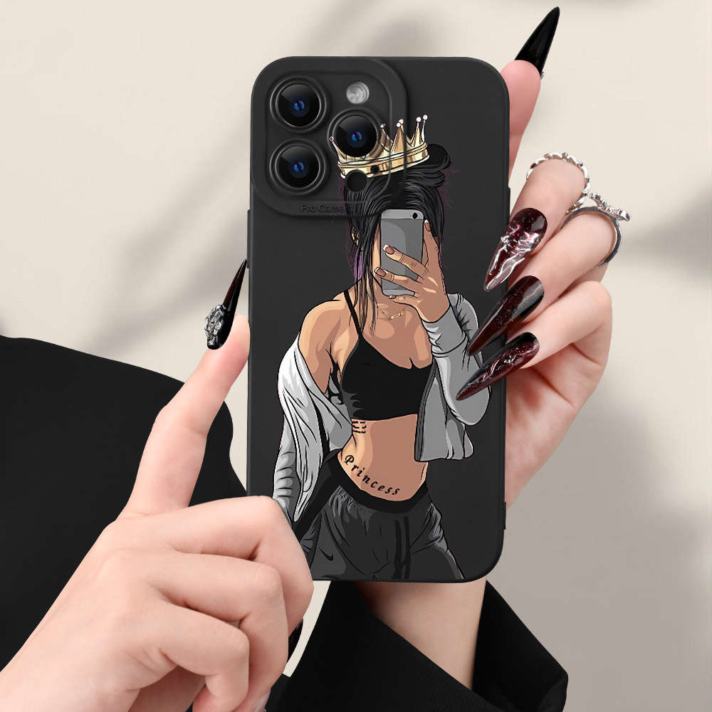 1Pc Black For iPhone 16 Plus Trendy People Pattern Phone Case
