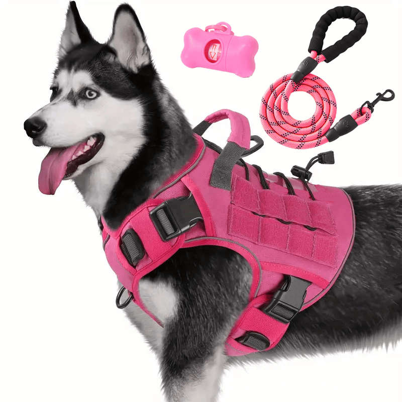 Dog Leash Color 1 Black Chest HarnessReflective LeashDog Waste Bag Size S