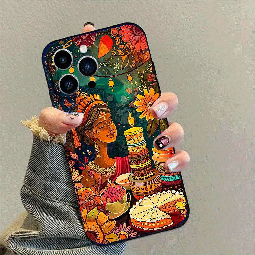 1Pc Black For iPhone 16 African Design Phone Case