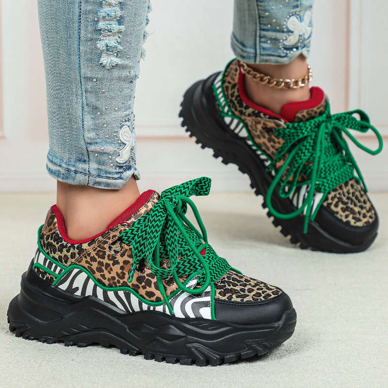 Women S Sneakers Color Leopard Print On Green And Black Base Sizeuk 4