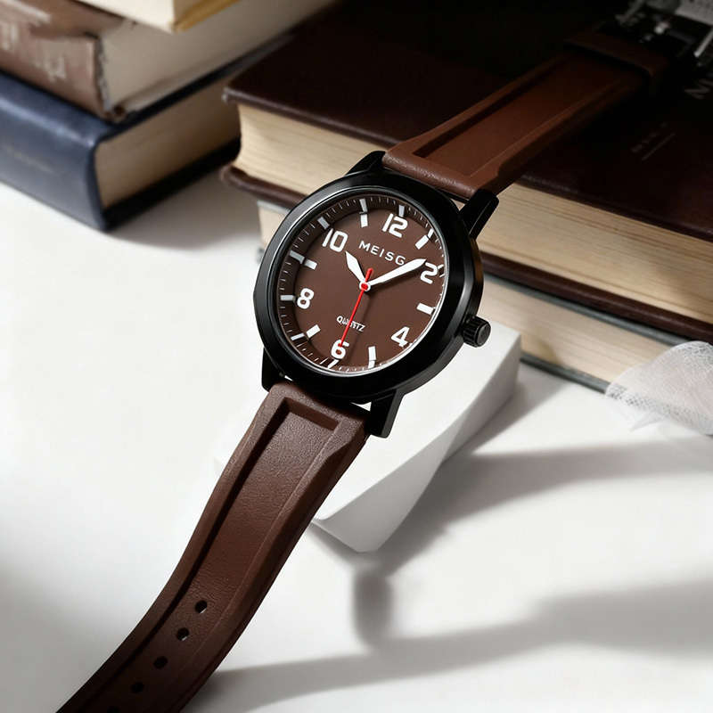 4Pcs Men Elegant Quartz Watch And Bracelet Set Fashionable Brown With
