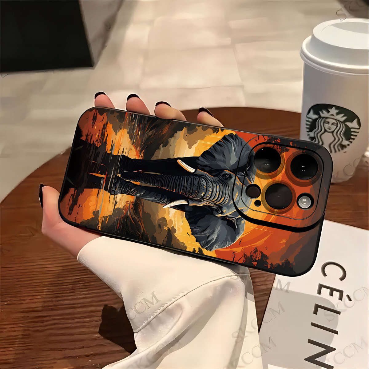 1Pc Black For iPhone 14 African Elephants Phone Case