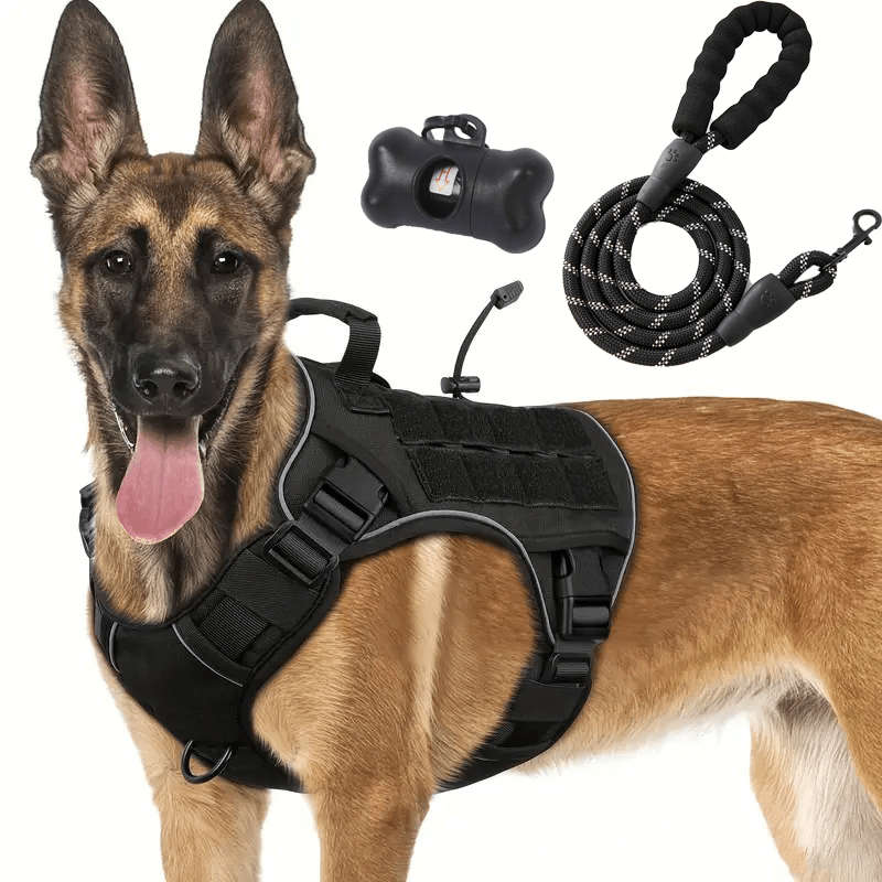 Dog Leash Color 1 Black Chest HarnessReflective LeashDog Waste Bag Size S