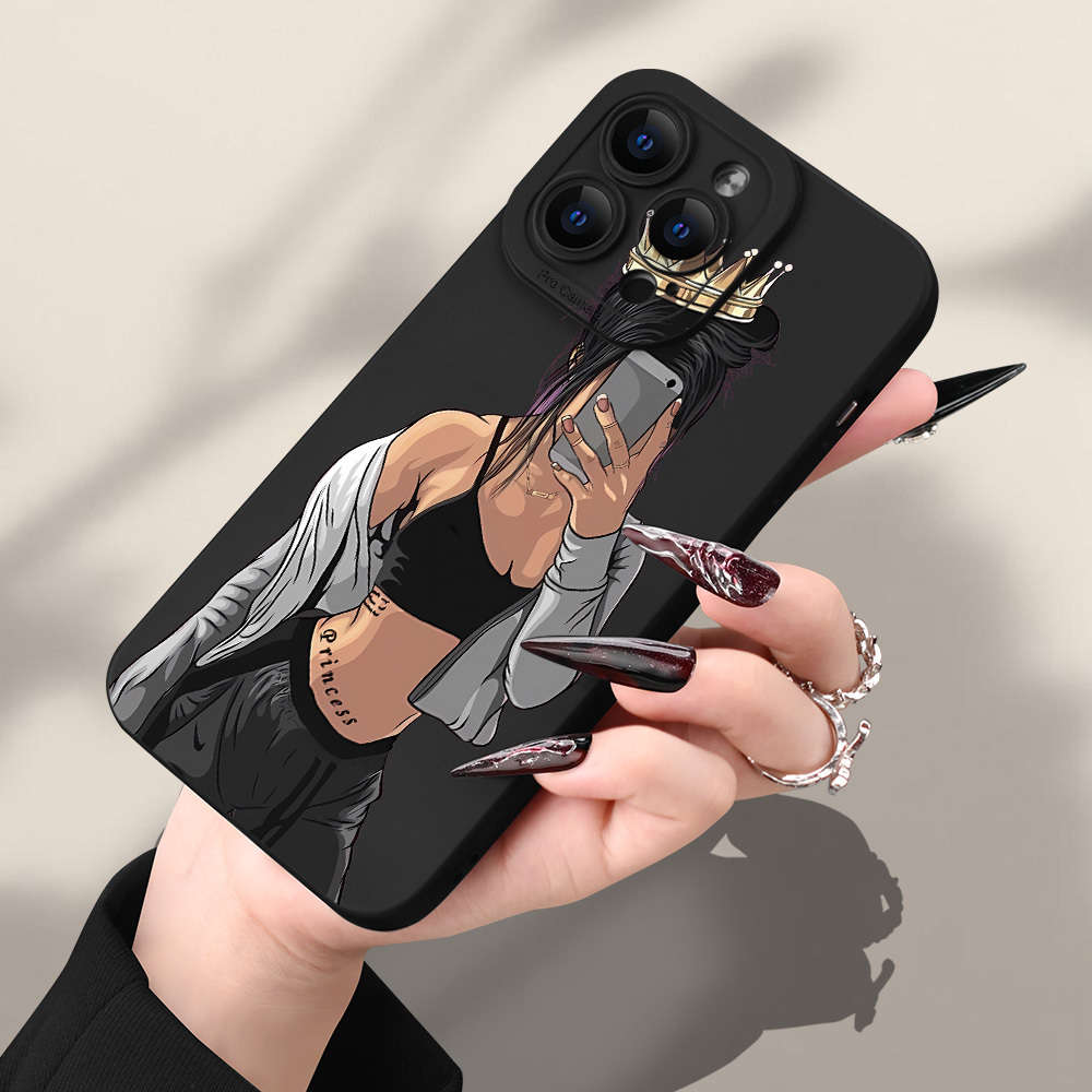 1Pc Black For iPhone 16 Plus Trendy People Pattern Phone Case