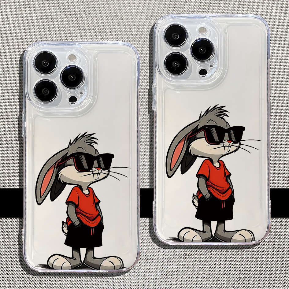 1Pc Transparent For iPhone 16 Pro Max Rabbit With Glasses Phone Case