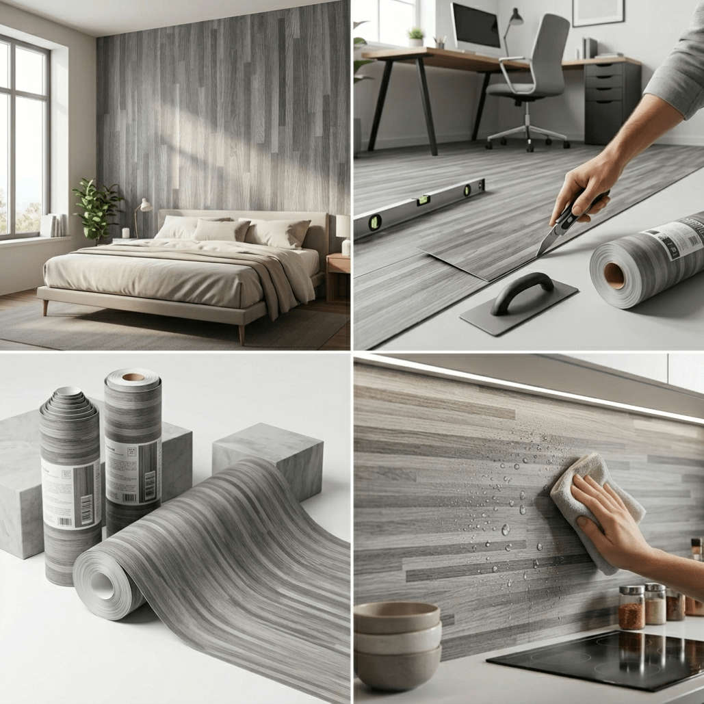 Self Adhesive Floor Stickers Parquet Light Gray 40*700