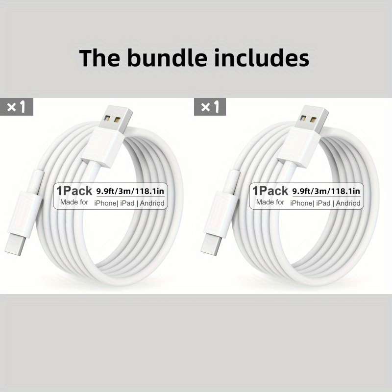 Charging Cable Color White Size 9Ft 3M