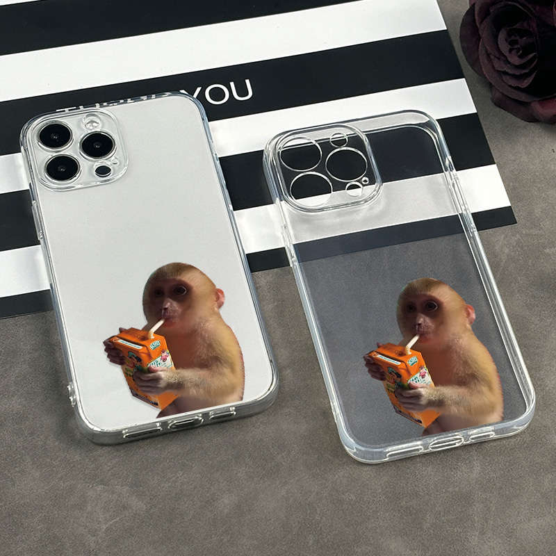 1Pc Transparent For iPhone 13 Monkeys Enjoying Drinks Phone Case