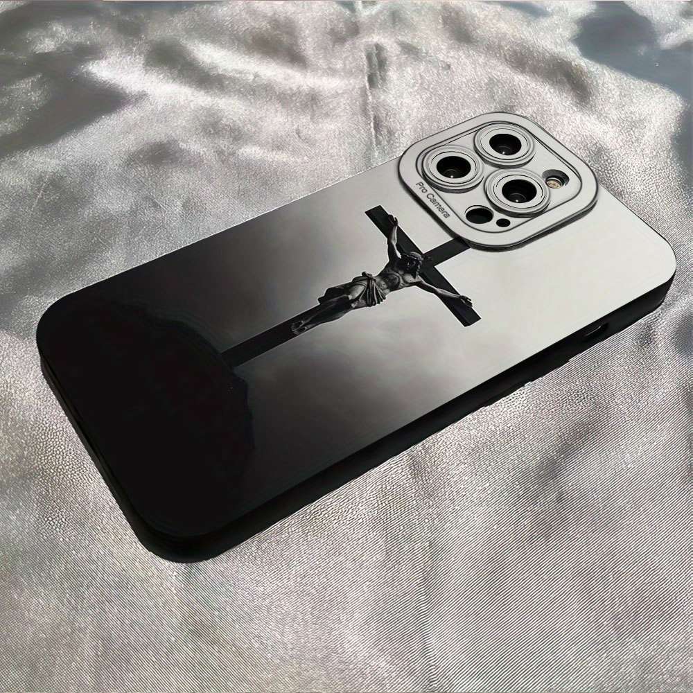 1Pc Black For iPhone 13 Mini Cross Jesus Print Phone Case