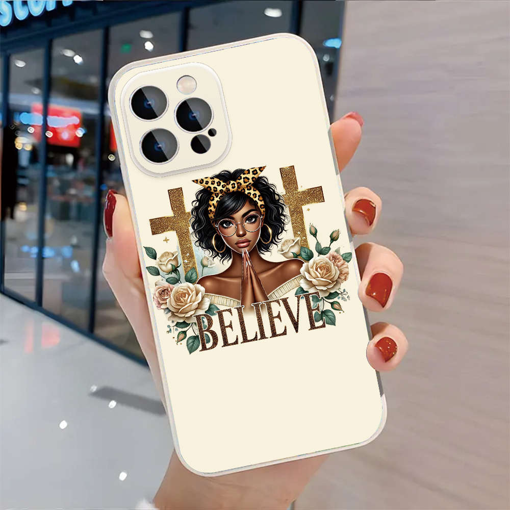 1Pc Black For iPhone 15 Plus Faith And Strength Amidst Phone Case