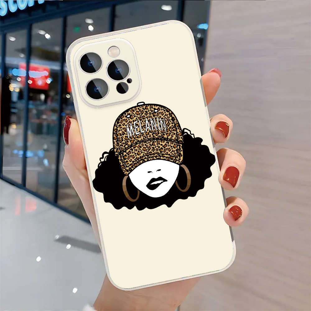1Pc Black For iPhone 16 Pro Melanin And Leopard Print Phone Case