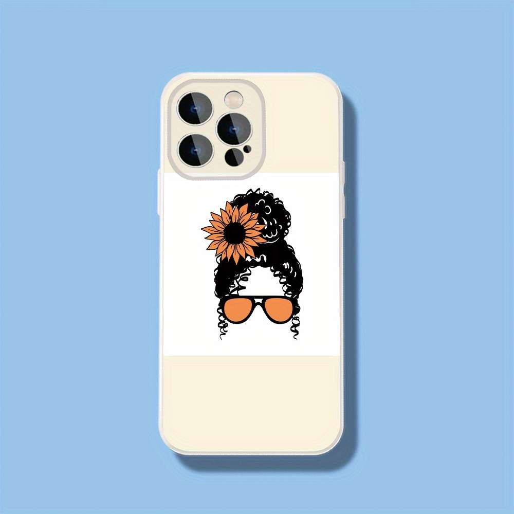 1Pc Black For iPhone 14 Plus Sunflower And Curls Phone Case