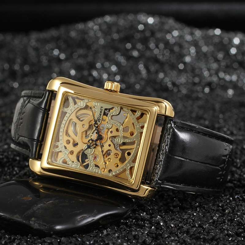 High Value Casual Skeleton Rectangle Watches Men Ultra Thin Mechanical