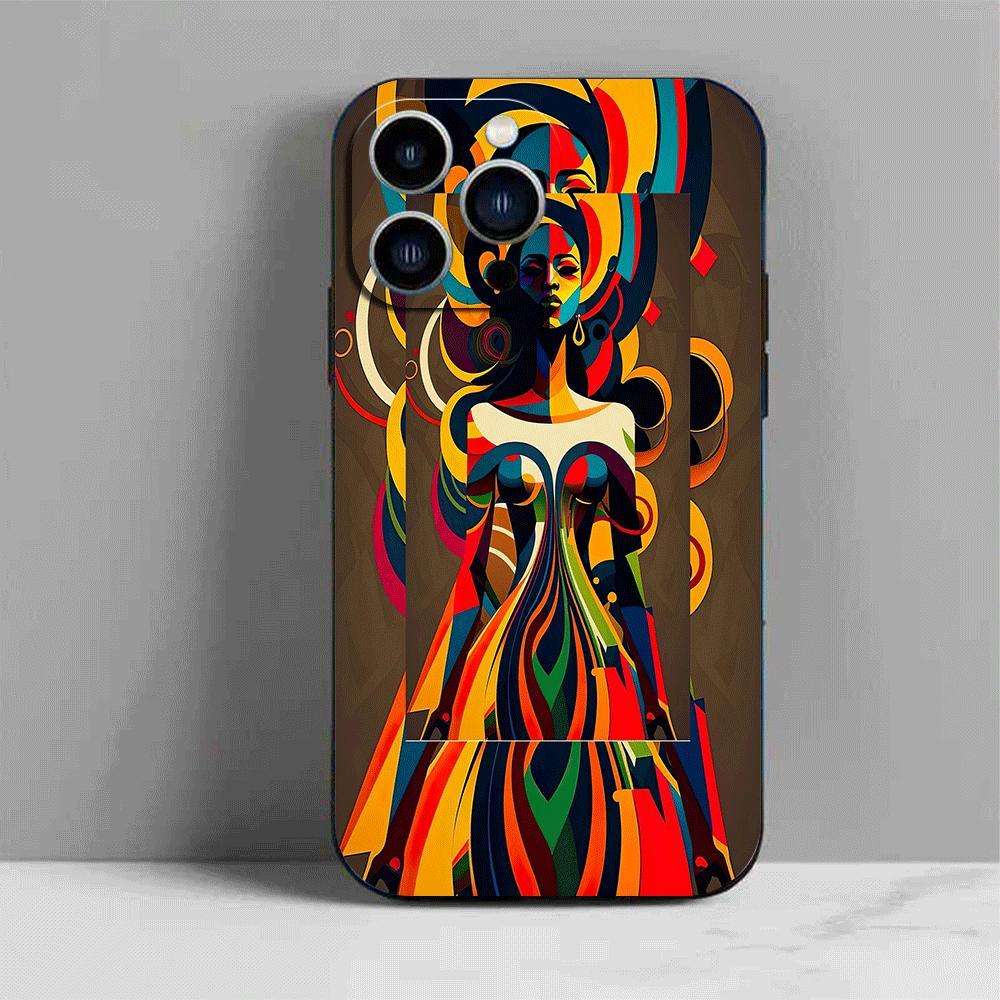 1Pc Black For iPhone 15 Plus African Style TPU Phone Case
