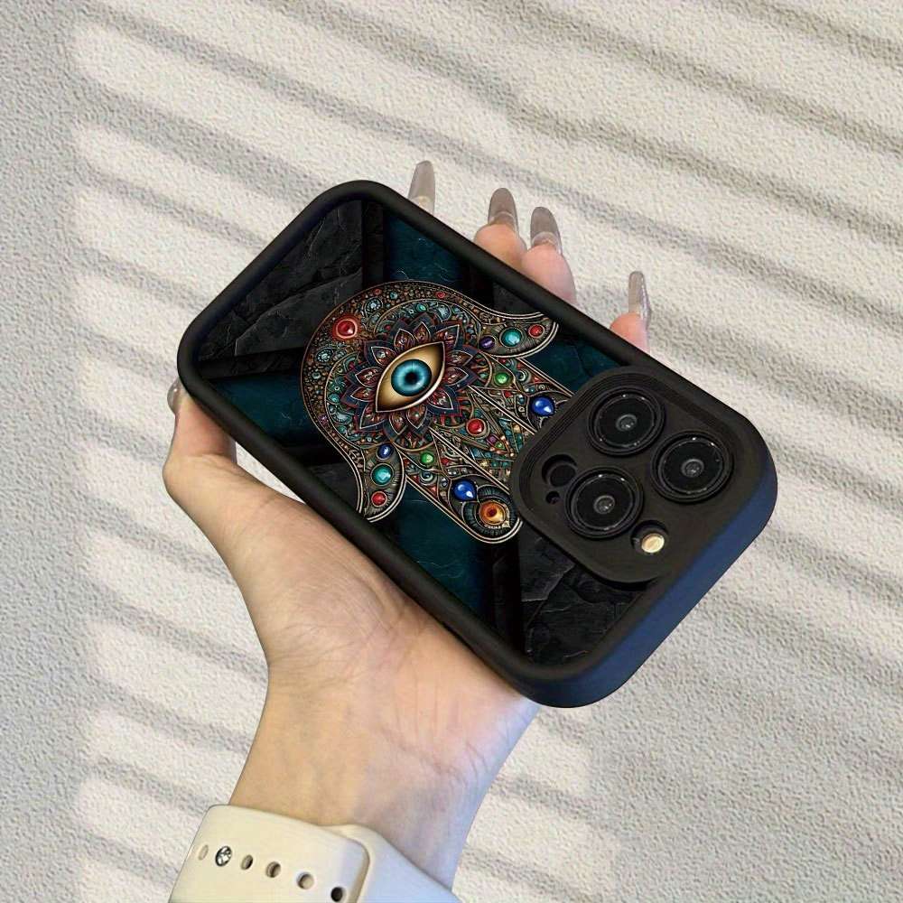 1Pc Black For iPhone 15 Plus Evil Eye Retro Cartoon Phone Case