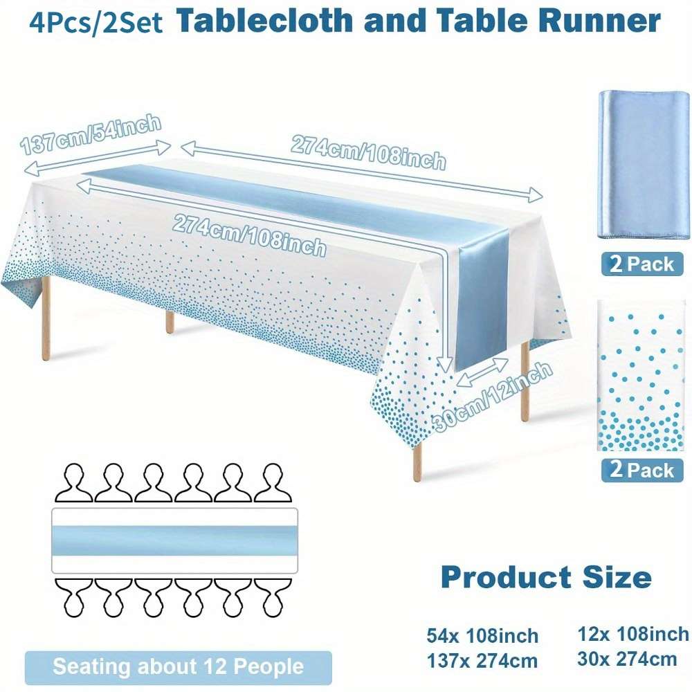 Christmas Tablecloth Color Blue Size 4Pcs 2Set