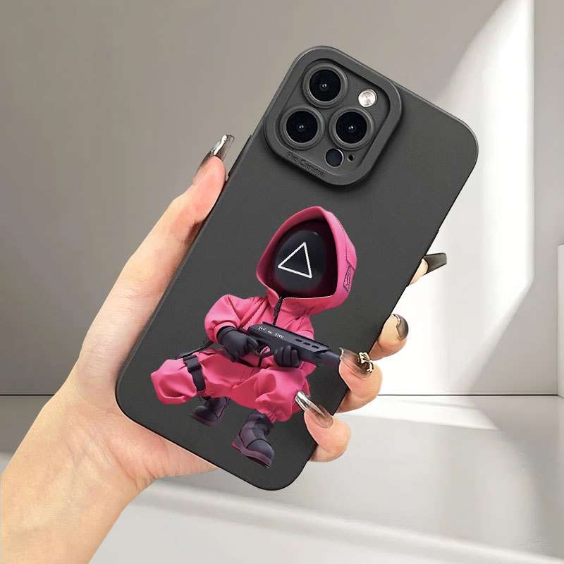 1Pc Black For iPhone 16 Plus Ink Game Triangle Pattern Phone Case