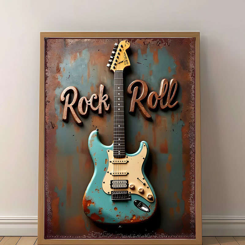 Vintage Rock Guitar Canvas Print Poster Frameless 2D Wall Art Waterproof Indoor Decor Fo