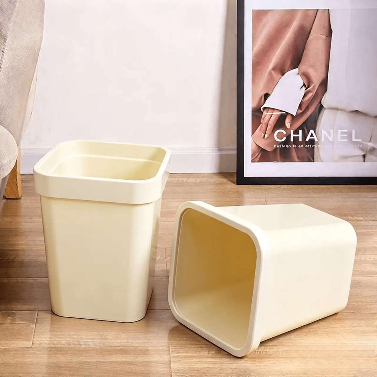 Garbage Can Color Square Press Ring Milk White Small Size 7L