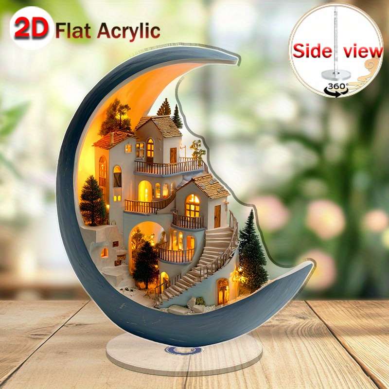 Sophisticated Vibrant Premium Flat Rotating Acrylic Crescent Moon Night