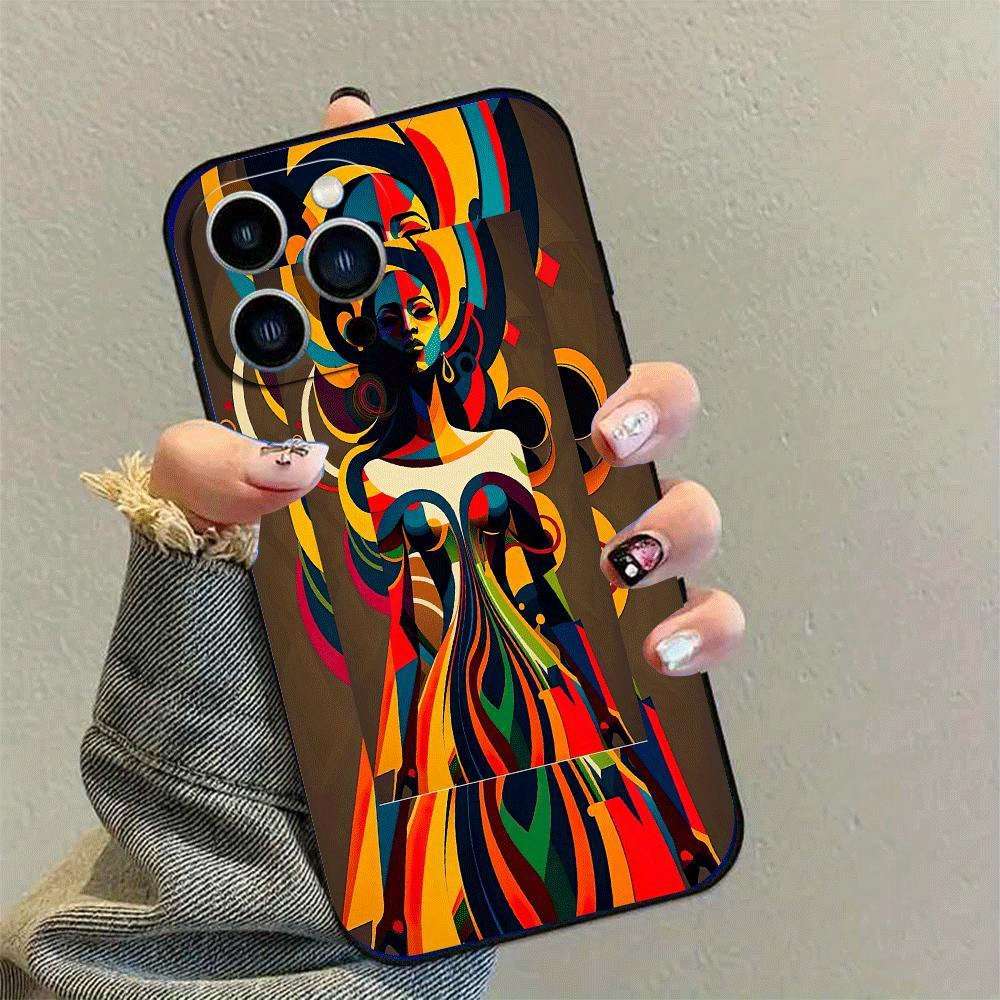1Pc Black For iPhone 15 Plus African Style TPU Phone Case