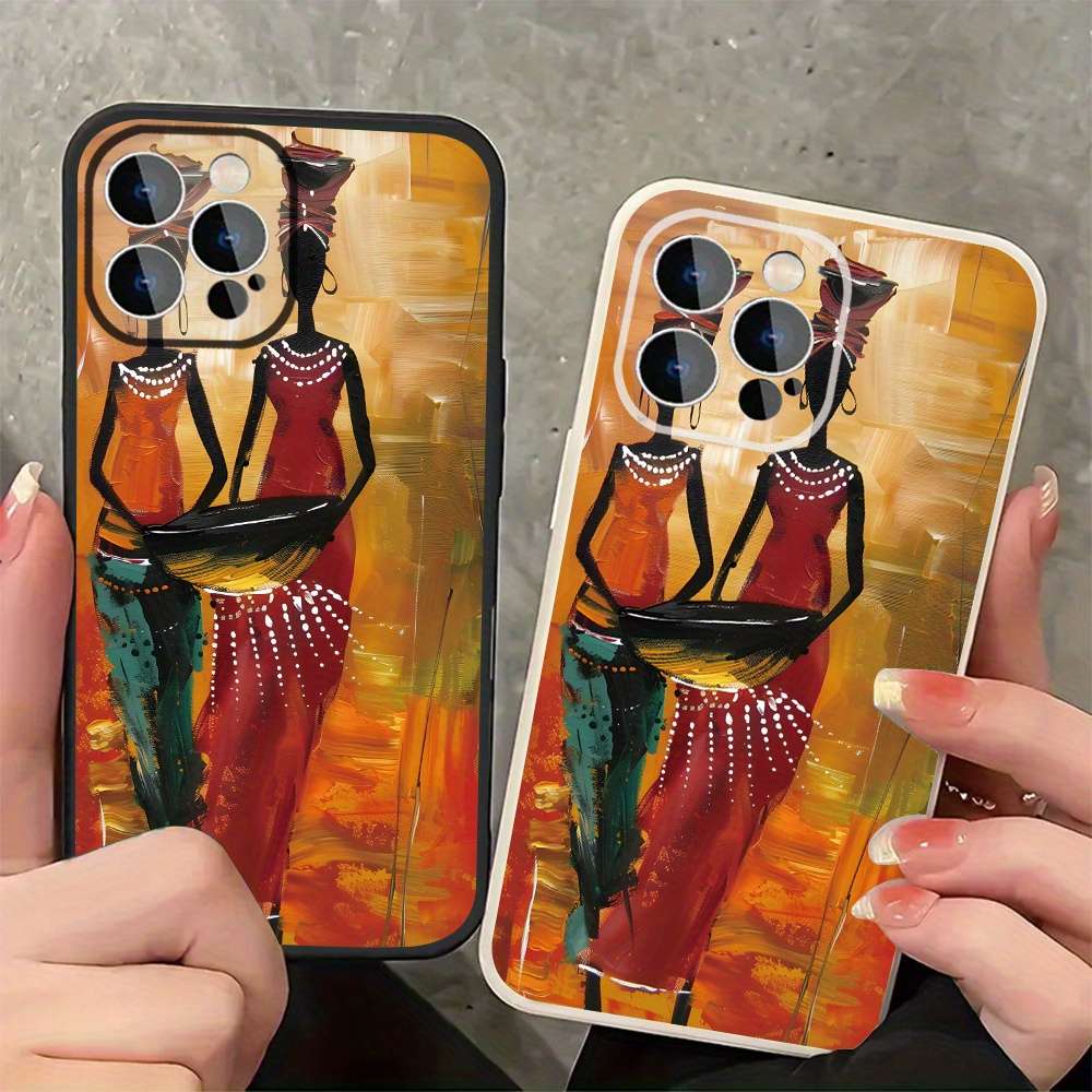 1Pc Ivory White For iPhone 16 Pro Max Traditional African Women Phone Case