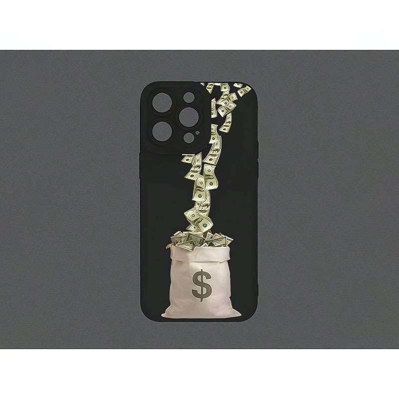 1Pc Black For iPhone 16 Plus Money Pattern Phone Case