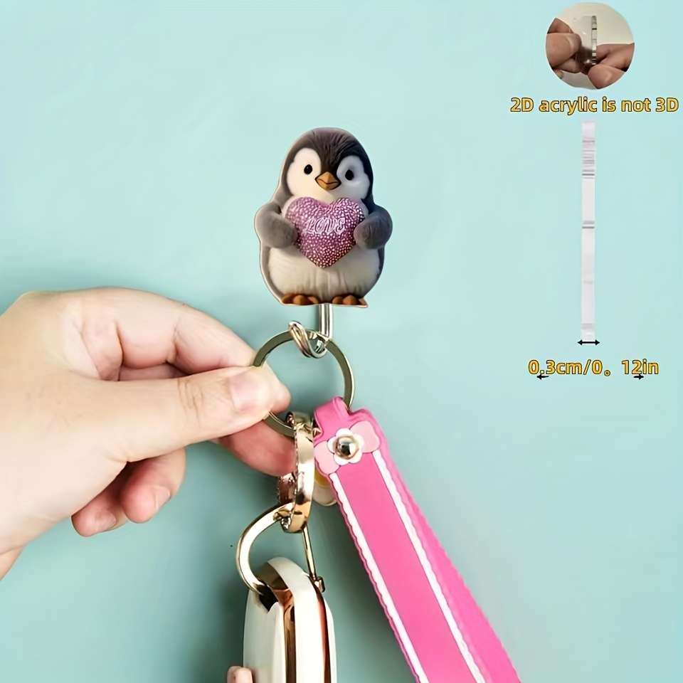 2D Flat Penguin Cartoon Pattern Hook Wall Mount For Kitchen