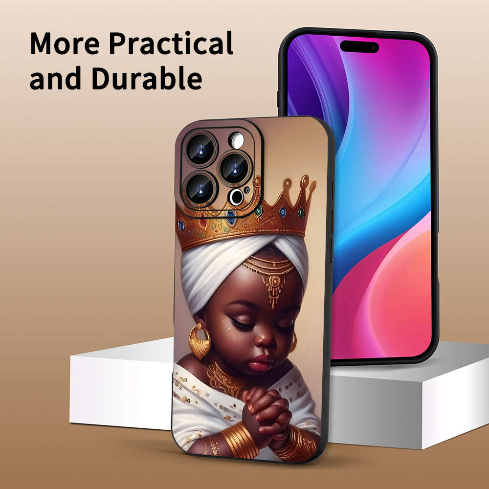 1Pc Black For iPhone 14 Plus African Children Pattern Phone Case