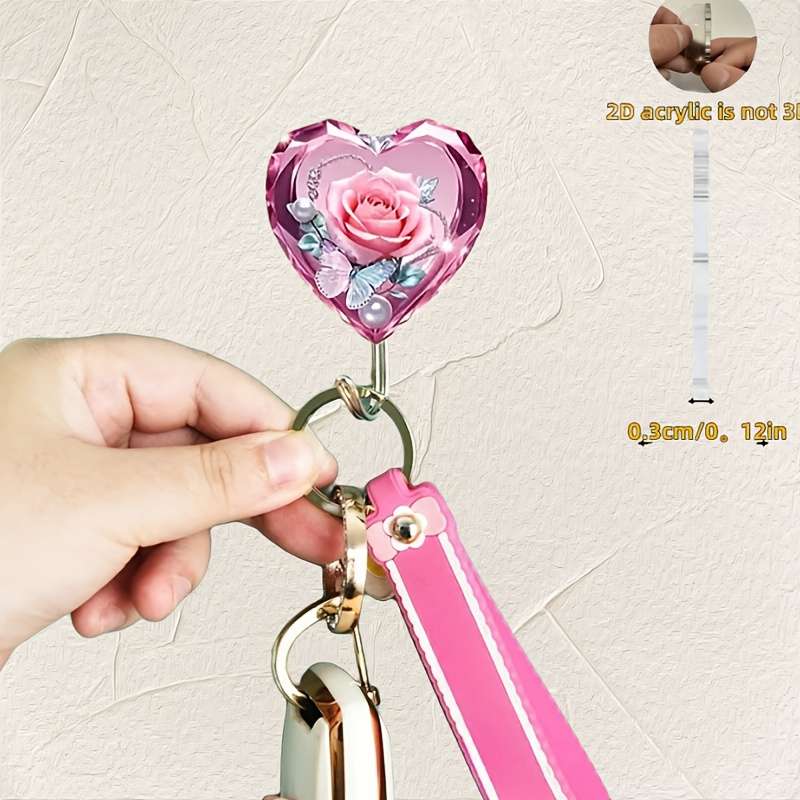 2D Flat Pink Rose Cartoon Pattern Hook Wall Mounted Easy To