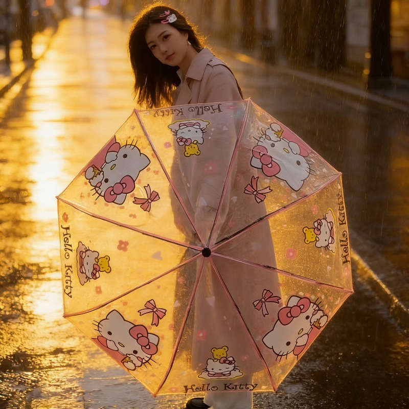 Umbrella Color Kt Cat Pink Edge Transparent Automatic Umbrella